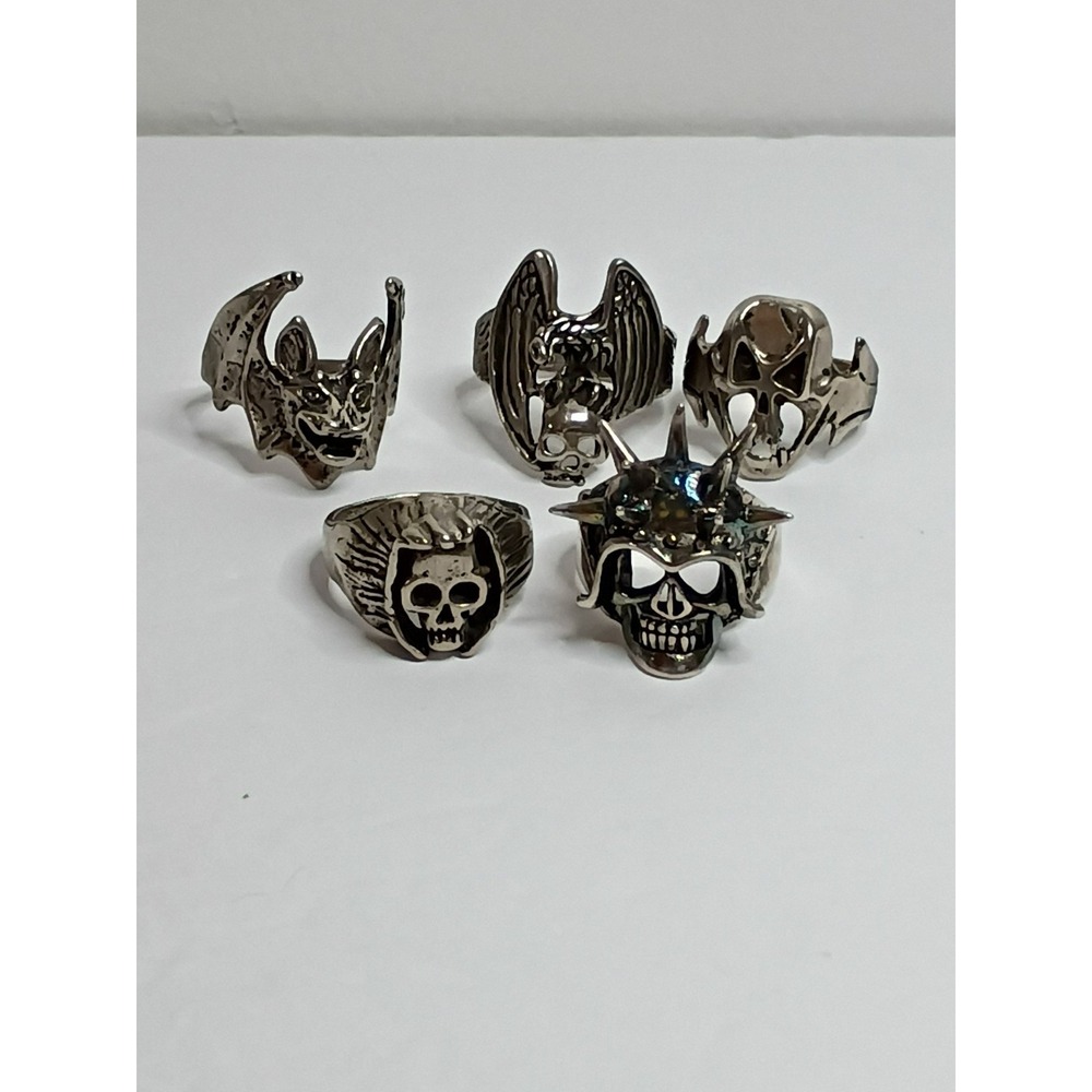 G&S Vintage Biker Rings Lot Skull Eagle Gothic Steampunk Mens Sz 12 13